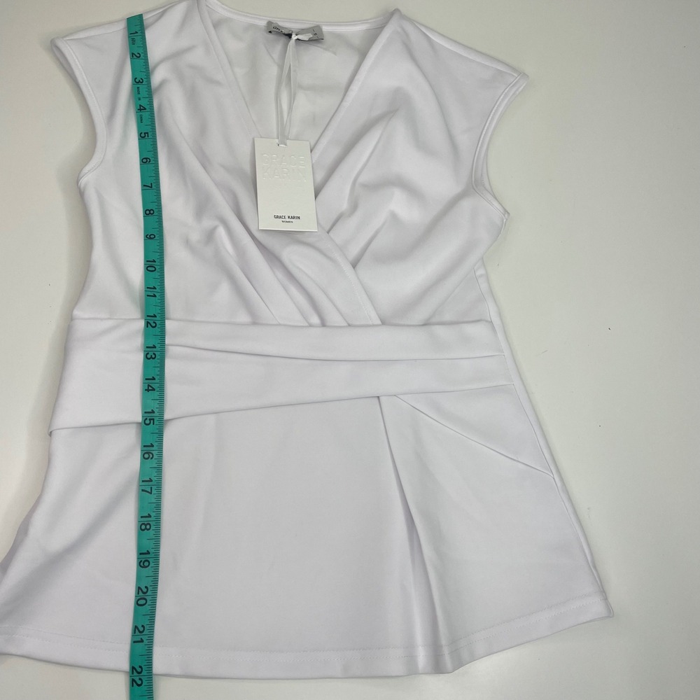 Grace Karin NWT Womens White Sleeveless Wrap V-Neck Blouse Top Side Zip Size S - Picture 6 of 10